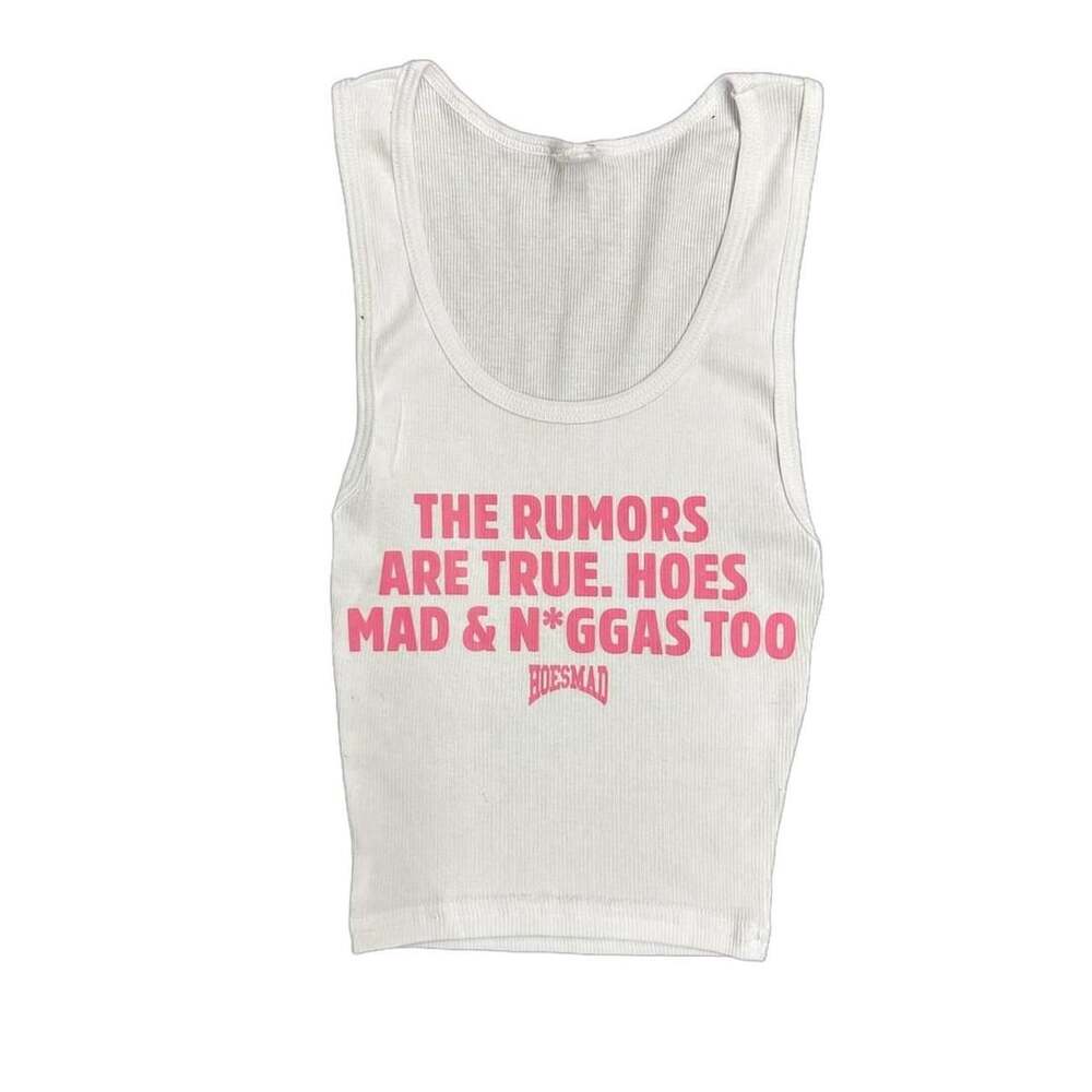 Hos Mad LA The Rumors Are True Crop Top Size Small White Tank Top